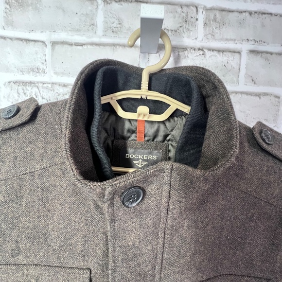NWOT |•DOCKERS•| Brown Herringbone Military Style Wool Blend Winter Coat Size XL - Picture 7 of 16